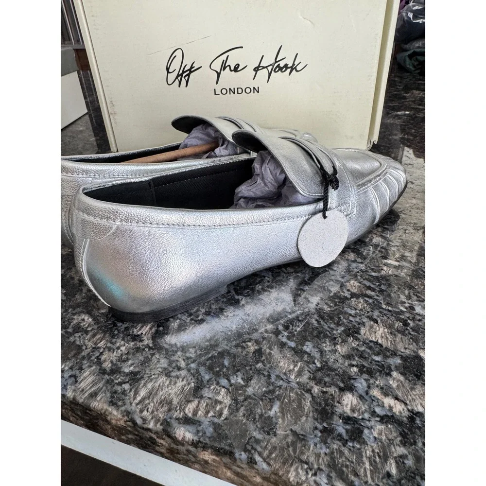 Off The Hook London‎ Charing Silver Metallic Penny Loafers Mens 8 LM13533/02